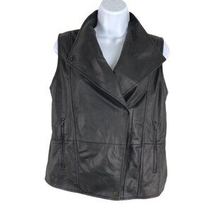 Vince Moto Vest Jacket Leather Black Solid Zip Women's XS Flawed‎